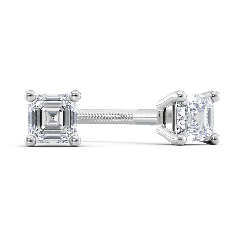 Main Image 1 of 1/4 CT. T.W. Certified Asscher-Cut Diamond Solitaire Stud Earrings in Platinum (I/VS2)