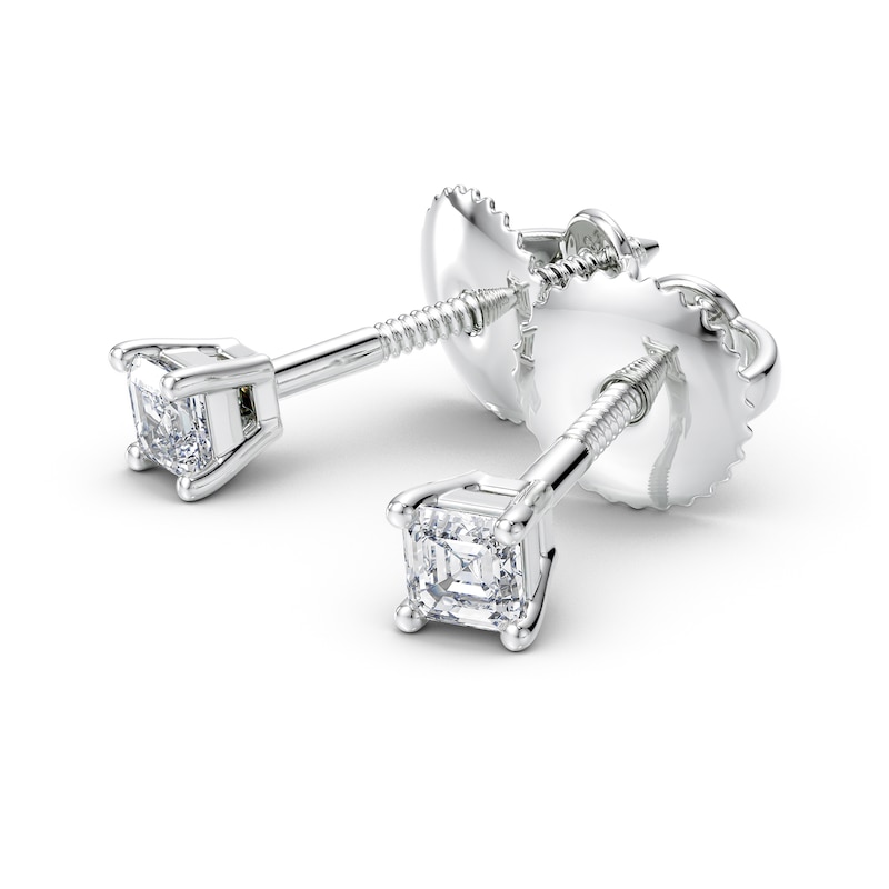Main Image 2 of 1/4 CT. T.W. Certified Asscher-Cut Diamond Solitaire Stud Earrings in Platinum (I/VS2)
