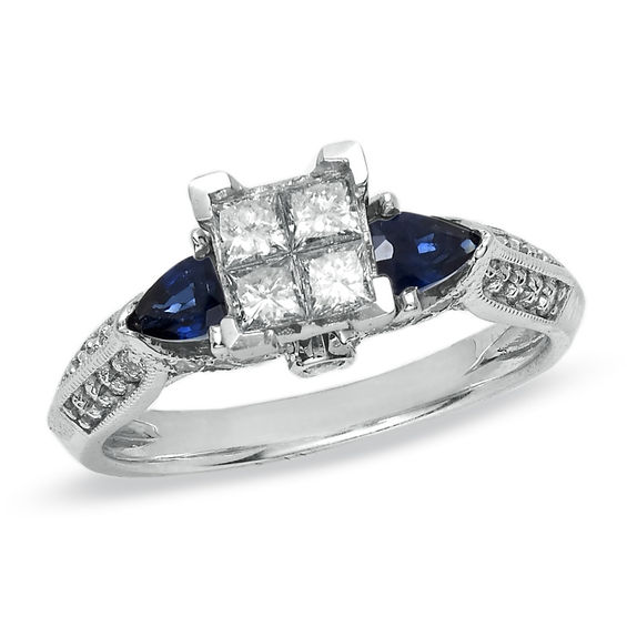 Art Deco 1 Carat Princess Cut Blue Sapphire and Diamond Engagement Rin —  Antique Jewelry Mall