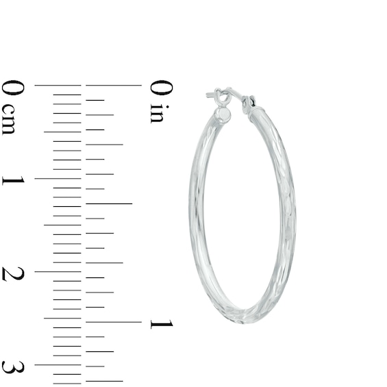 14K White Gold 25mm Diamond-Cut Hinged Hoop Earrings