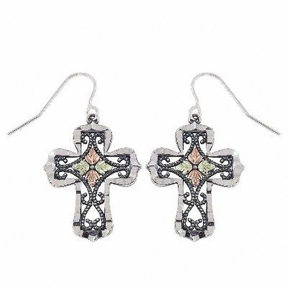 Black Hills Gold Oxidized Cross Drop Earrings in Sterling Silver