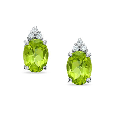 Oval Peridot And Diamond Top Stud Earrings In 10k White Gold Oval Peridot And Diamond Top Stud Earrings In 10k White Gold