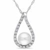 Thumbnail Image 0 of 6.0 - 7.0mm Cultured Freshwater Pearl and 1/8 CT. T.W. Diamond Loop Pendant in 14K White Gold - 17"