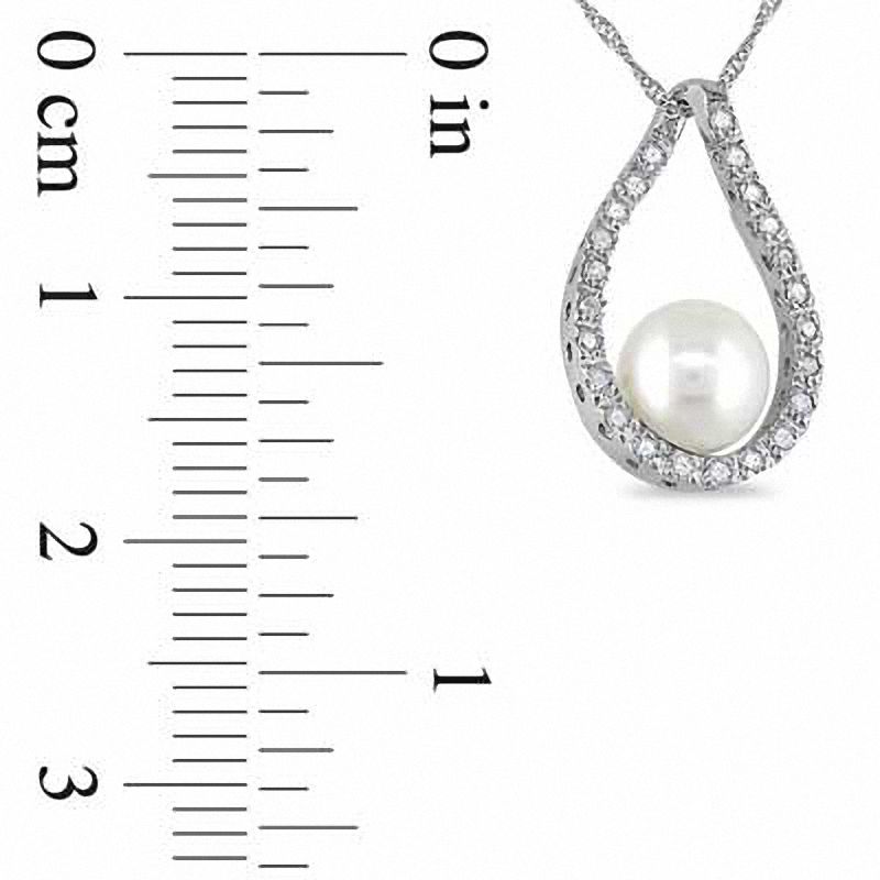 6.0 - 7.0mm Cultured Freshwater Pearl and 1/8 CT. T.W. Diamond Loop Pendant in 14K White Gold - 17"