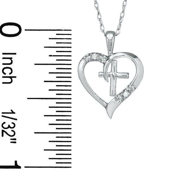 Diamond Accent Heart and Cross Pendant in 10K White Gold