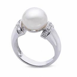 Pearl Rings Zales 9 0 10 0mm Cultured Freshwater Pearl Ring In Sterling Silver With White Topaz Accents