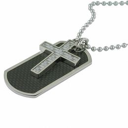 Men's Cross and Dog Tag Pendant with Carbon fiber Inlay in