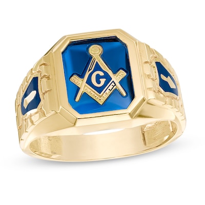 Optagelsesgebyr Kirkegård navigation Men's Lab-Created Blue Sapphire Masonic Ring in 10K Gold | Zales