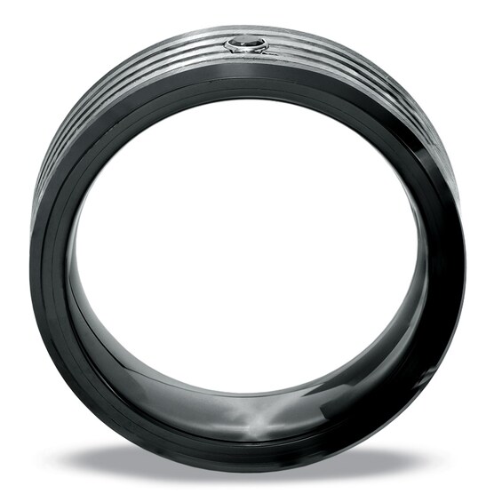 Black Diamond Wedding Band in Ceramic and Tungsten - Size 10