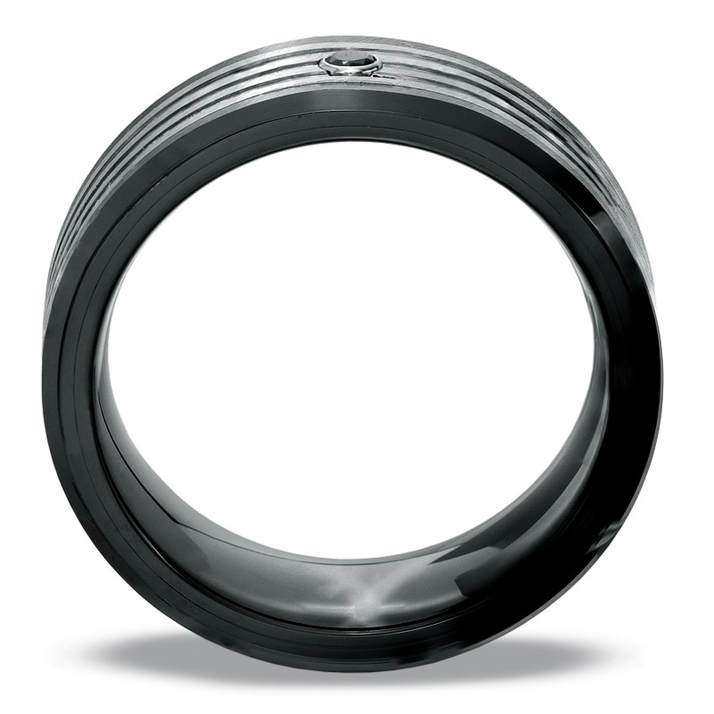 Main Image 2 of Black Diamond Wedding Band in Ceramic and Tungsten - Size 10
