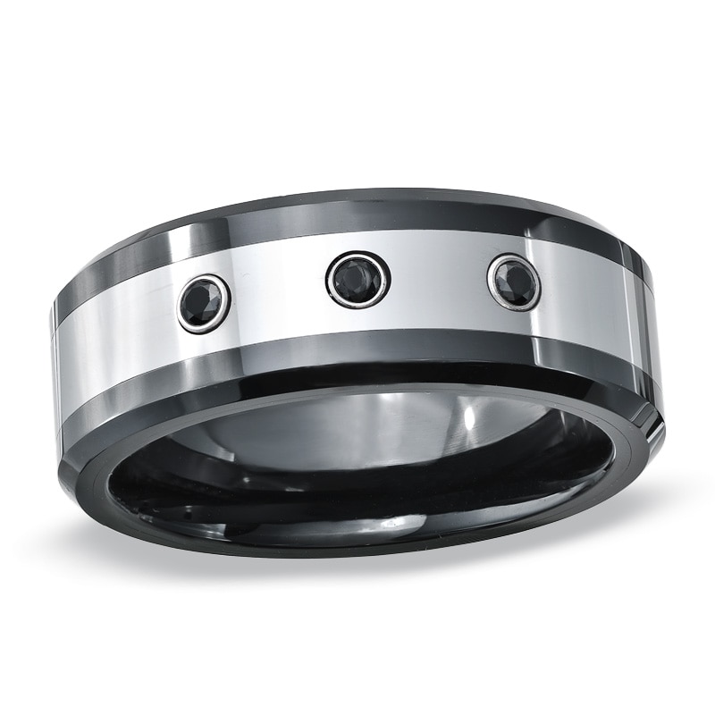 Main Image 1 of 1/10 CT. T.W Black Diamond Tungsten and Ceramic Wedding Band - Size 9