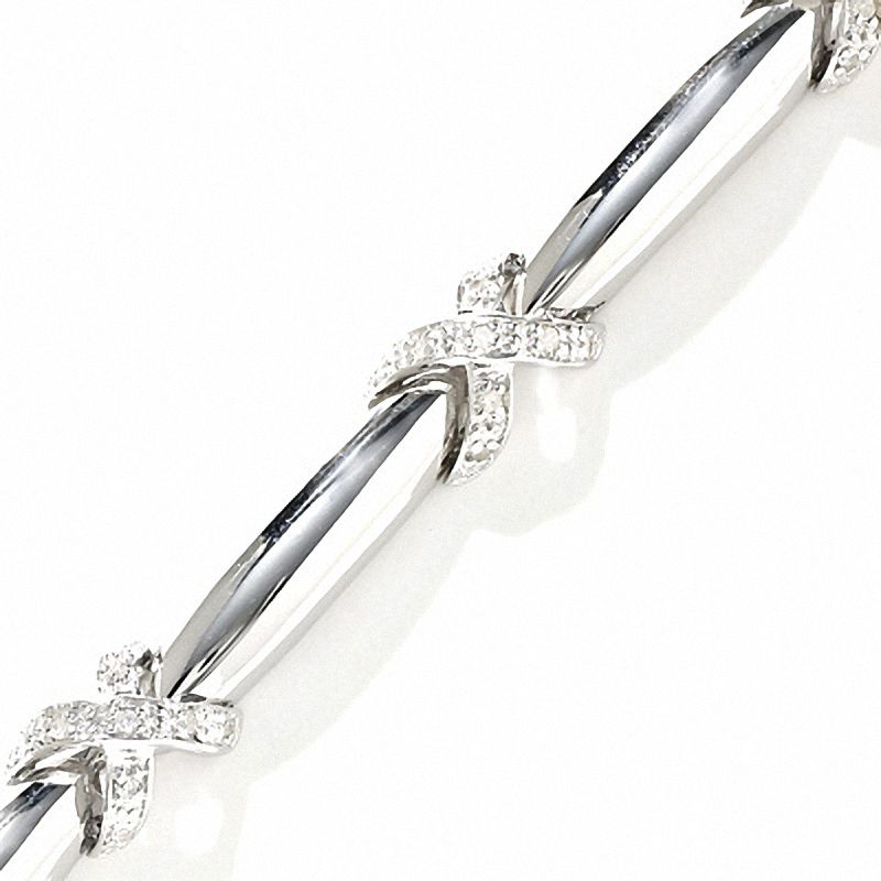 Main Image 1 of 1/4 CT. T.W. Diamond "X" Bracelet in Sterling Silver