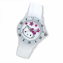 Hello Kitty® White Strap Watch with Pink Sapphire White Dial