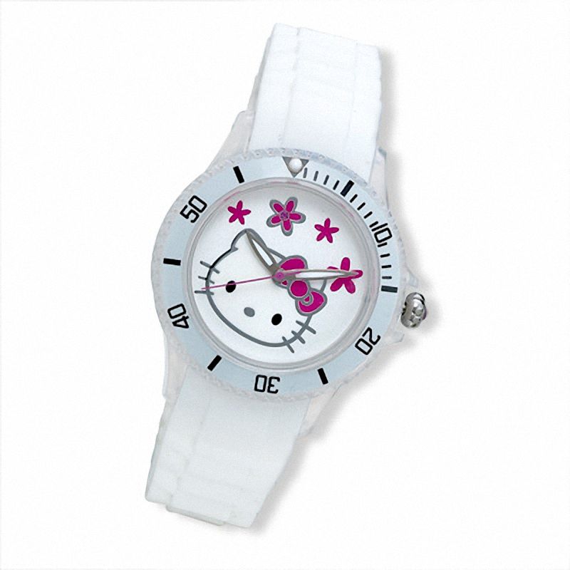 Hello Kitty® White Strap Watch with Pink Sapphire White Dial (Model: HWL1155WHITE)