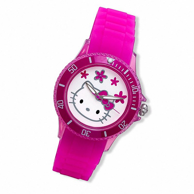 Main Image 1 of Hello Kitty® Pink Strap Watch with Pink Sapphire White Dial (Model: HWL1155PINK)