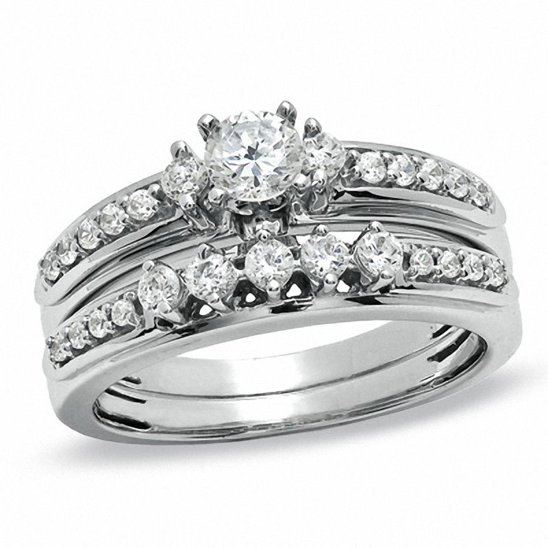 Main Image 1 of 3/4 CT. T.W. Diamond Bridal Set in 14K White Gold