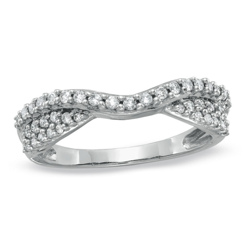 1/3 CT. T.W. Diamond Pavé Double Twist Contour Band in 14K White Gold