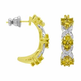 Citrine and Diamond Accent Flower Half-Hoop Earrings in Sterling Silver with 14K Gold Plate