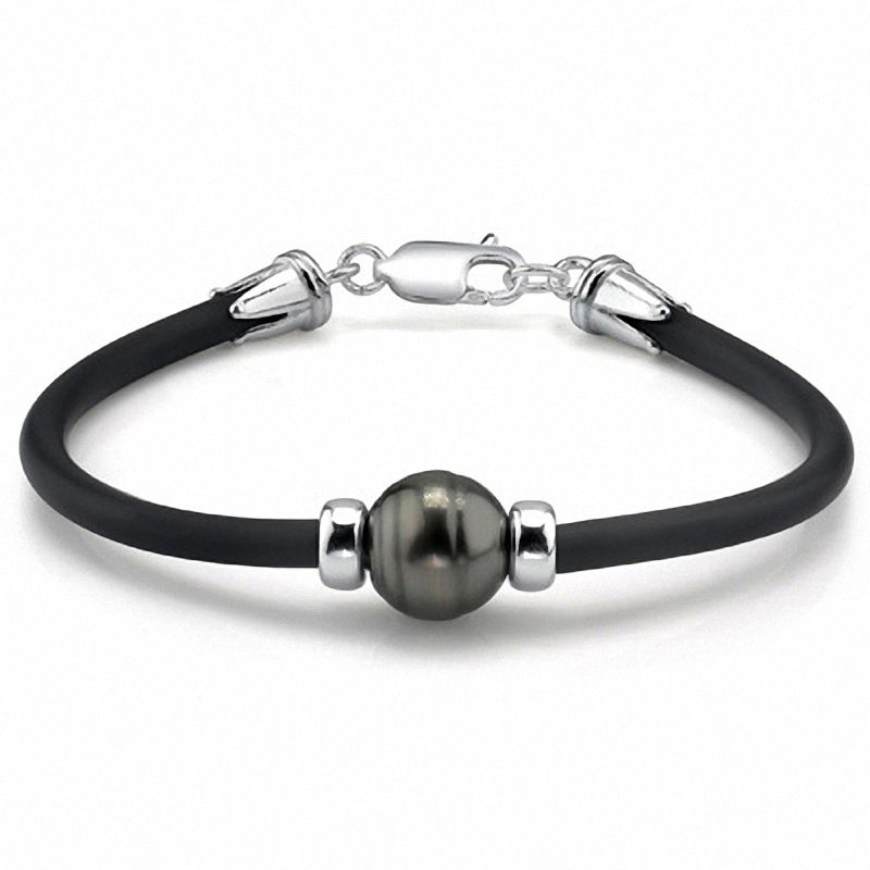 11.0mm Baroque Black Cultured Tahitian Pearl Rubber Bracelet 7.5"