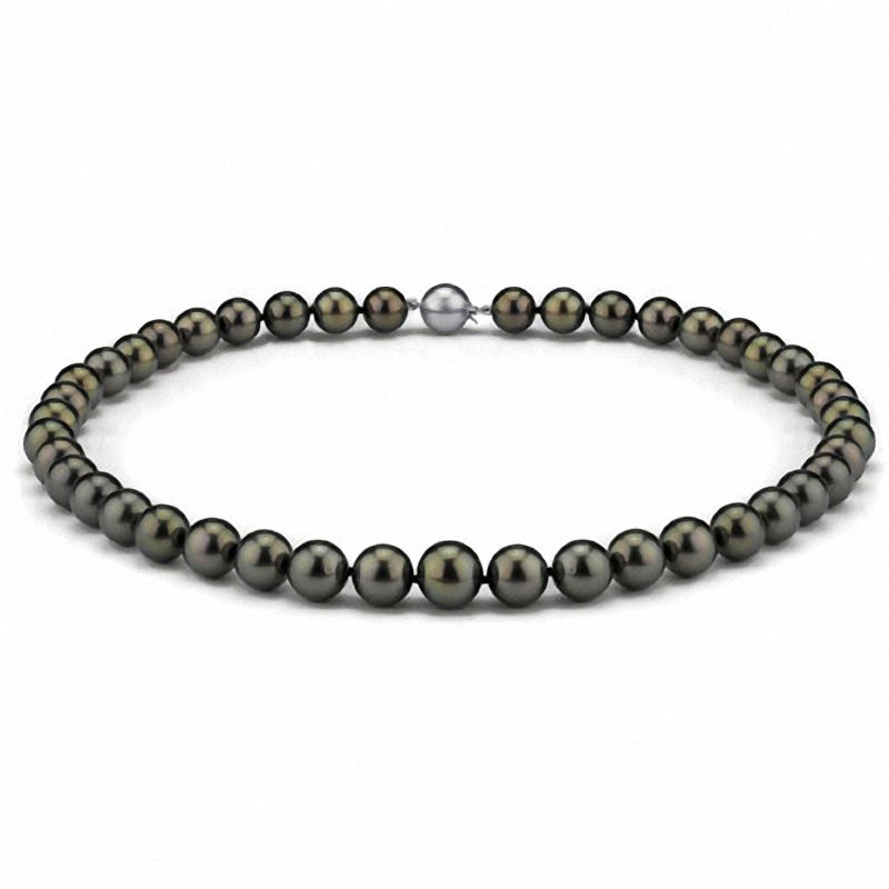 9.0 - 11.0mm Black Cultured Tahitian Pearl Necklace with 18K White Gold Clasp - 17"