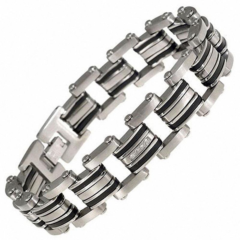 Men's 1/6 CT. T.W. Diamond Bracelet in Stainless Steel and Black Resin - 8.5"