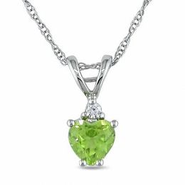 5.0mm Heart-Shaped Peridot Pendant in 10K White Gold with Diamond Accent - 17&quot;