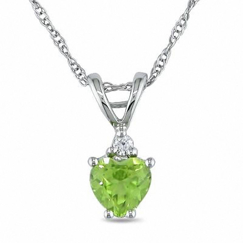 5.0mm Heart-Shaped Peridot Pendant in 10K White Gold with Diamond Accent - 17"