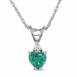5.0mm Heart-Shaped Lab-Created Emerald Pendant in 10K White Gold with Diamond Accent - 17&quot;