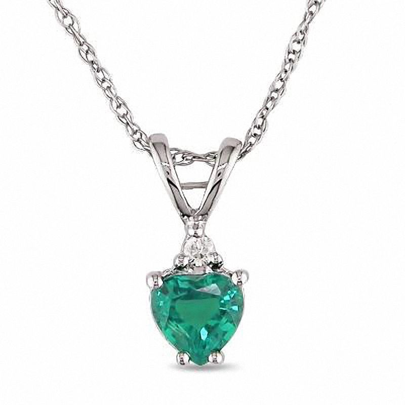 5.0mm Heart-Shaped Lab-Created Emerald Pendant in 10K White Gold with Diamond Accent - 17"