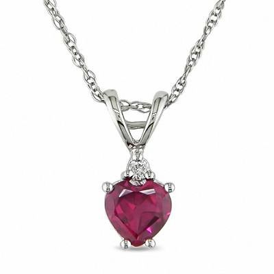 Heart-Shaped Lab-Created Ruby Pendant in 10K White Gold with Diamond Accent  - 17