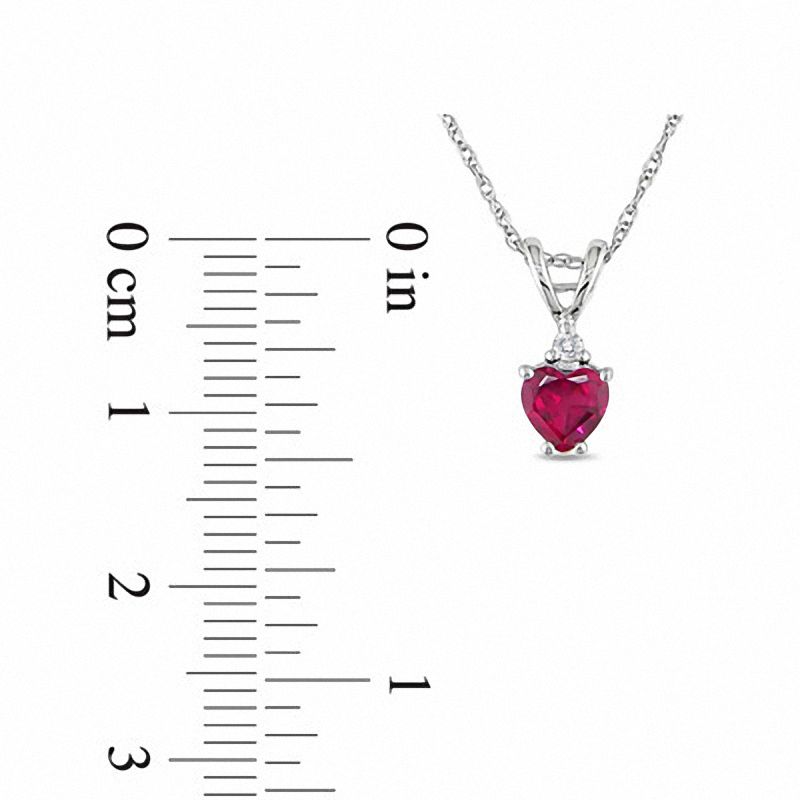 Heart-Shaped Lab-Created Ruby Pendant in 10K White Gold with Diamond Accent - 17"