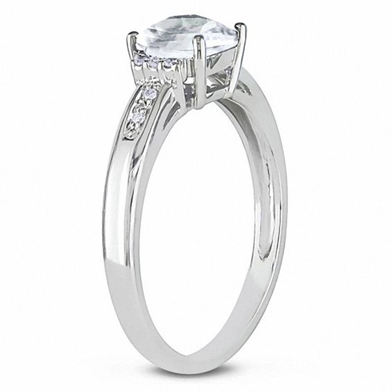 Cushion-Cut White Topaz Engagement Ring with Diamond Accents 10K Gold