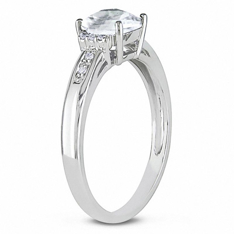 Cushion-Cut White Topaz Engagement Ring with Diamond Accents in 10K White Gold