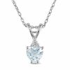 Thumbnail Image 0 of 5.0mm Heart-Shaped Aquamarine Pendant in 10K White Gold with Diamond Accent - 17"