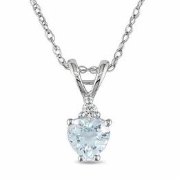 5.0mm Heart-Shaped Aquamarine Pendant in 10K White Gold with Diamond Accent - 17&quot;