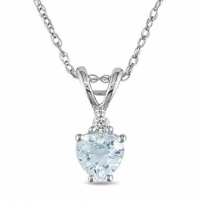 5.0mm Heart-Shaped Aquamarine Pendant in 10K White Gold with Diamond Accent - 17"