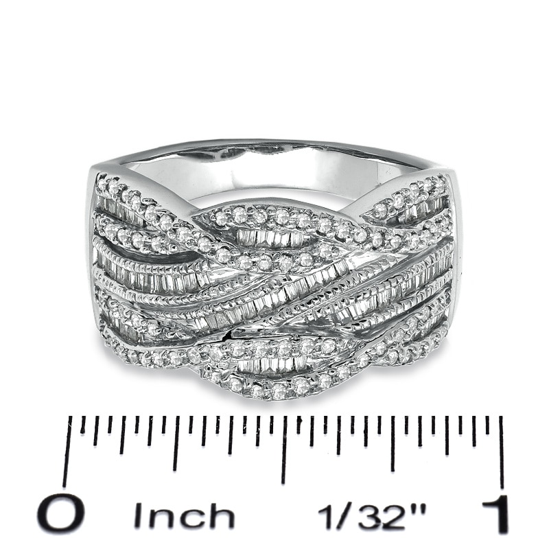 Main Image 3 of 1/2 CT. T.W. Round and Baguette Diamond Swirl Band in 10K White Gold - Size 7