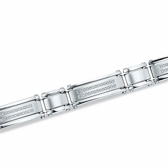 1/4 CT. T.w. Diamond Double Row Stainless Steel Link Bracelet - 8.5"