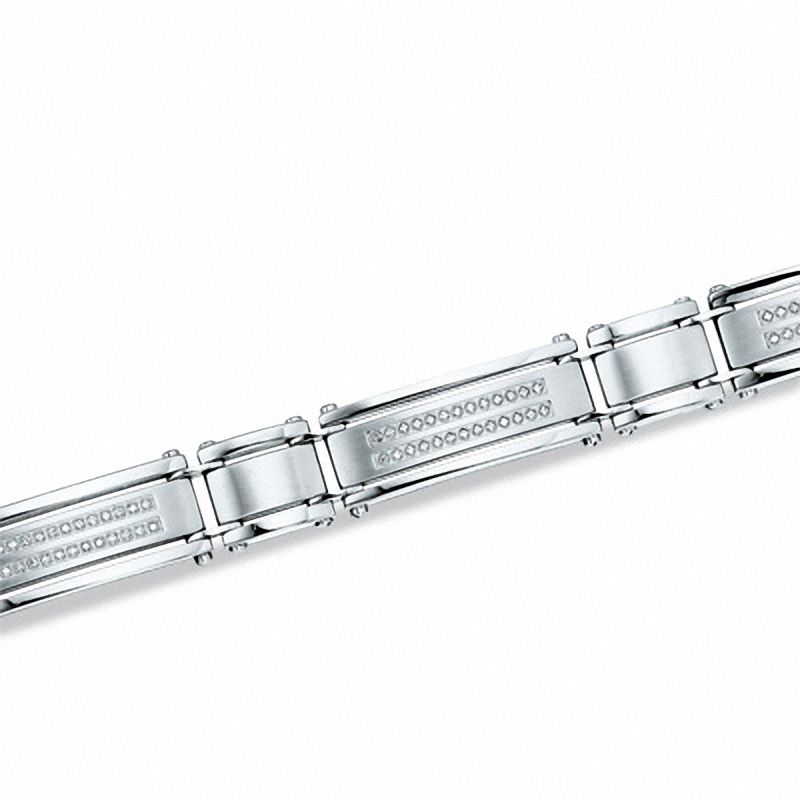 Main Image 1 of 1/4 CT. T.W. Diamond Double Row Stainless Steel Link Bracelet - 8.5"