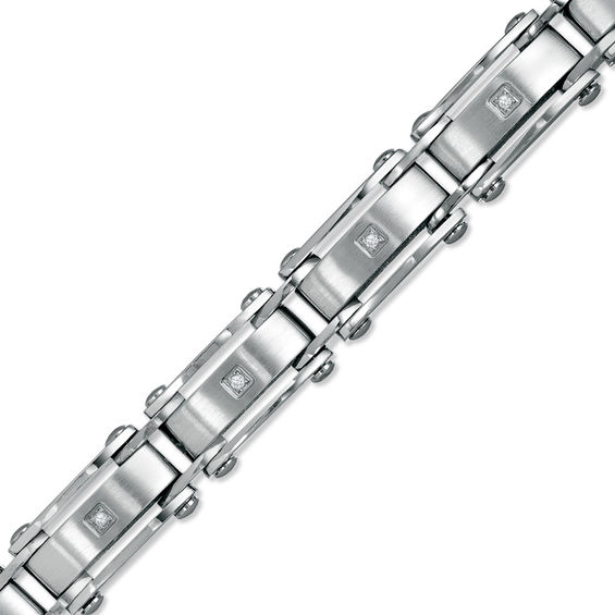 Diamond Accent Stainless Steel Link Bracelet - 8.5"