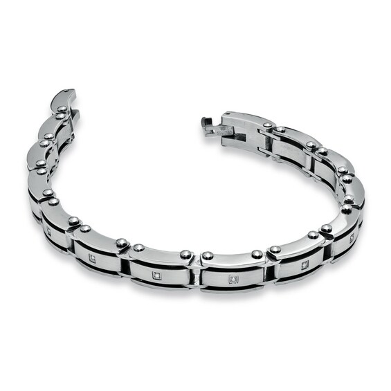 Diamond Accent Stainless Steel Link Bracelet - 8.5"