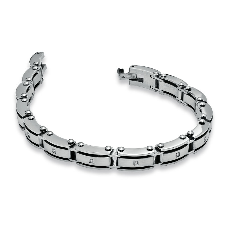 Main Image 2 of Diamond Accent Stainless Steel Link Bracelet - 8.5"