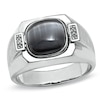 Thumbnail Image 1 of Men's Flip Onyx and Gray Cat's Eye Ring in Sterling Silver with Diamond Accents