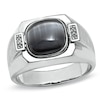 Thumbnail Image 0 of Men's Flip Onyx and Gray Cat's Eye Ring in Sterling Silver with Diamond Accents