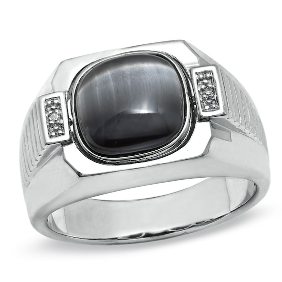 Flip Onyx and Gray Cat's Eye Ring in Sterling Silver with Diamond Accents