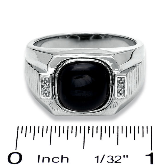 Flip Onyx and Gray Cat's Eye Ring in Sterling Silver with Diamond Accents