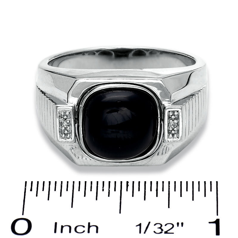Main Image 3 of Men's Flip Onyx and Gray Cat's Eye Ring in Sterling Silver with Diamond Accents