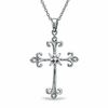 Thumbnail Image 1 of 1/10 CT. T.W. Diamond Fleur-de-Lis Cross Pendant in Sterling Silver