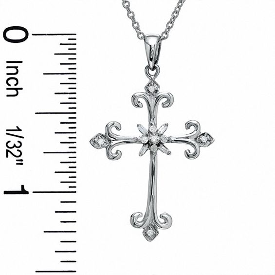 1/10 CT. T.w. Diamond Fleur-de-Lis Cross Pendant in Sterling Silver