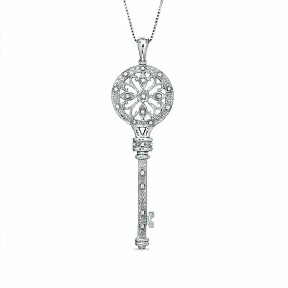 1/10 CT. T.w. Diamond Vintage Key Pendant in Sterling Silver